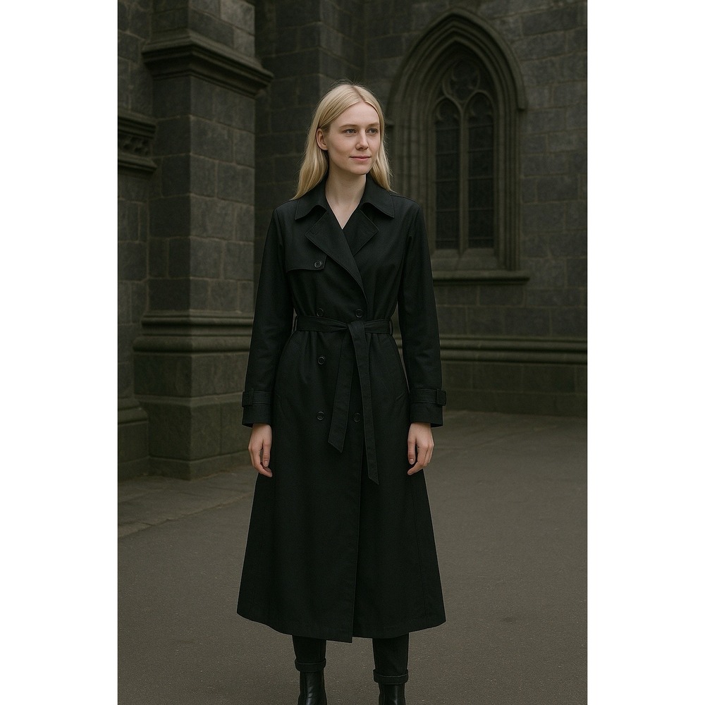 Vintage Goth Sharon Rainwear SZ 14 BLACK TRENCHCOAT ALL WEATHER, MADE IN‎ POLAND